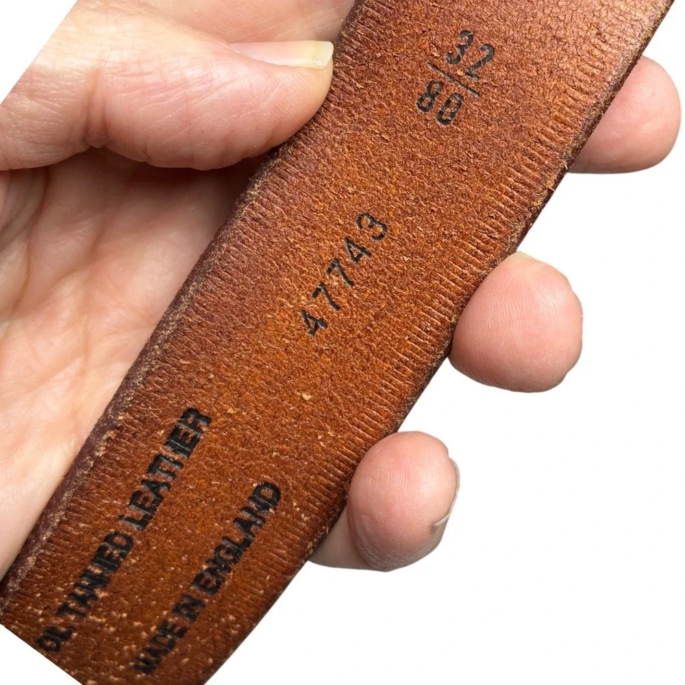 J.Crew Cognac Oil Tanned Leather Belt Solid Brass Buckle England Size 32